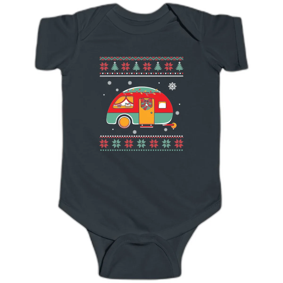 Christmas Camper Caravan Holiday Design Baby Onesie in Black