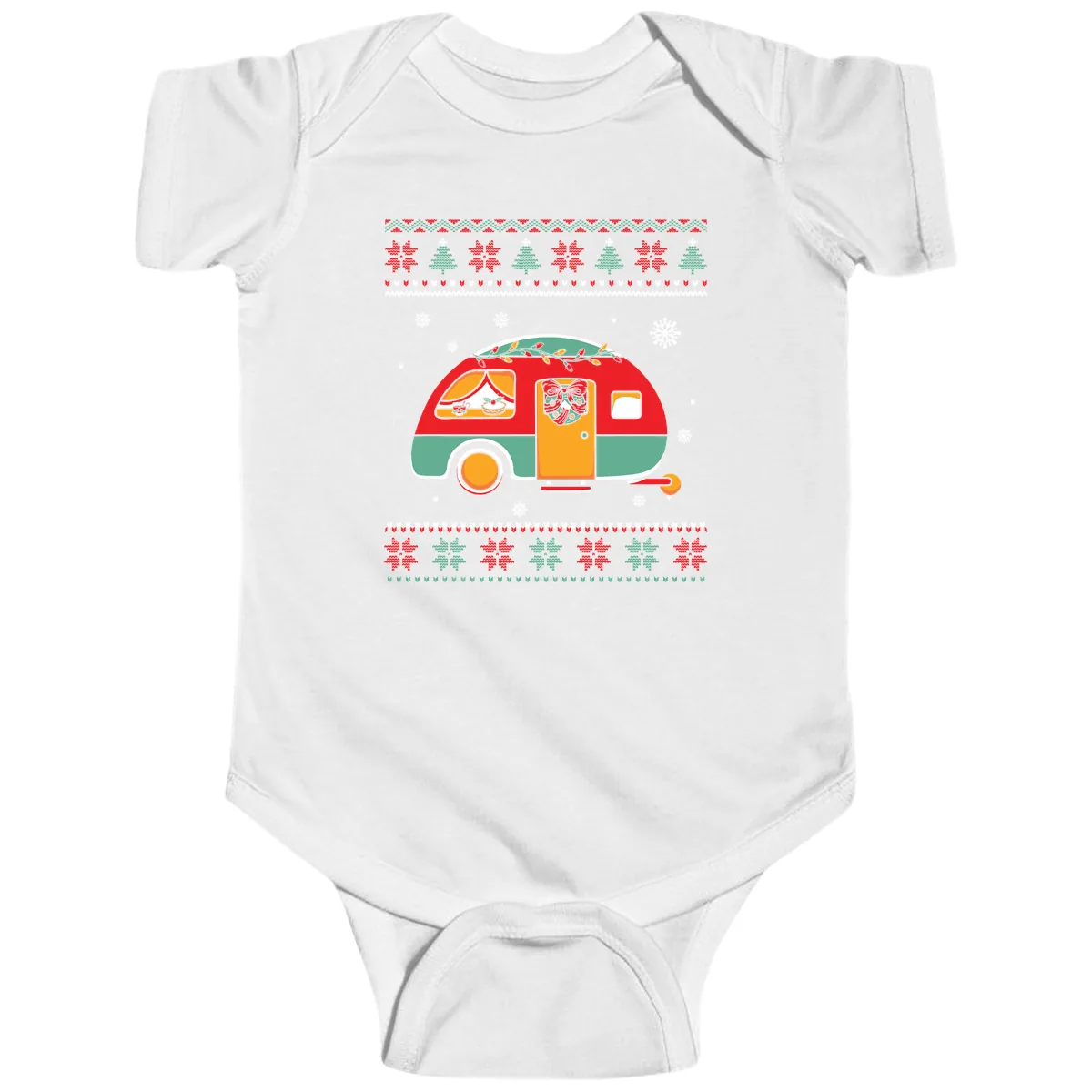 Christmas Camper Caravan Holiday Design Baby Onesie in White