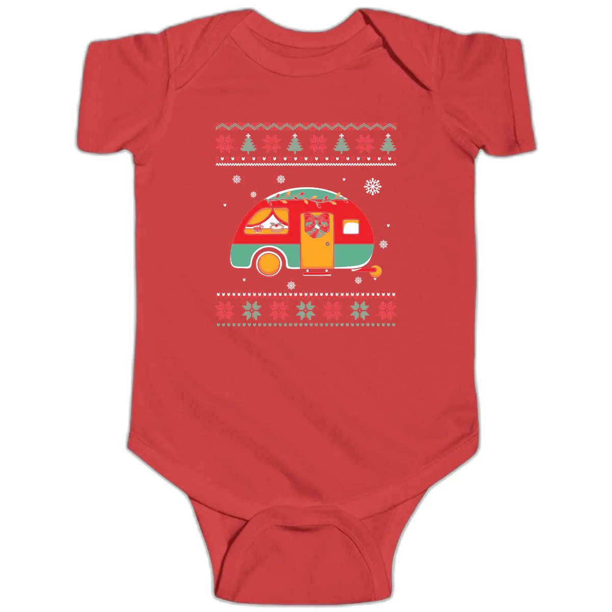 Christmas Camper Caravan Holiday Design Baby Onesie in Red