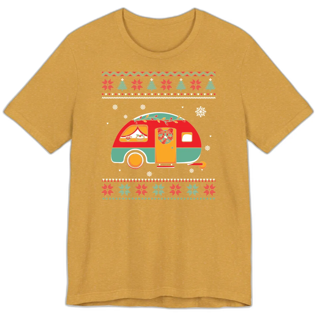Christmas Camper Caravan Holiday Design Premium T-Shirt in Heather Mustard