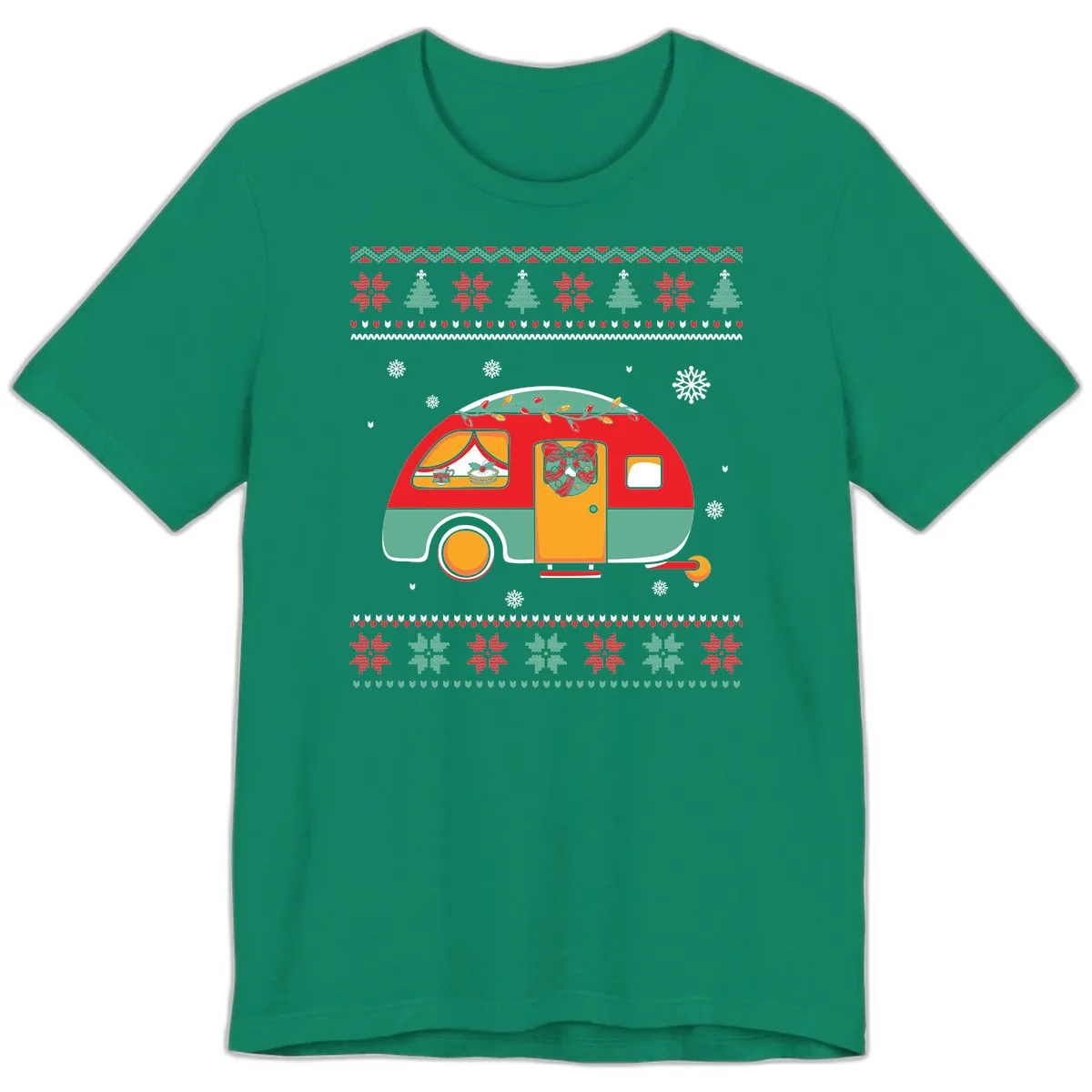 Christmas Camper Caravan Holiday Design Premium T-Shirt in Kelly