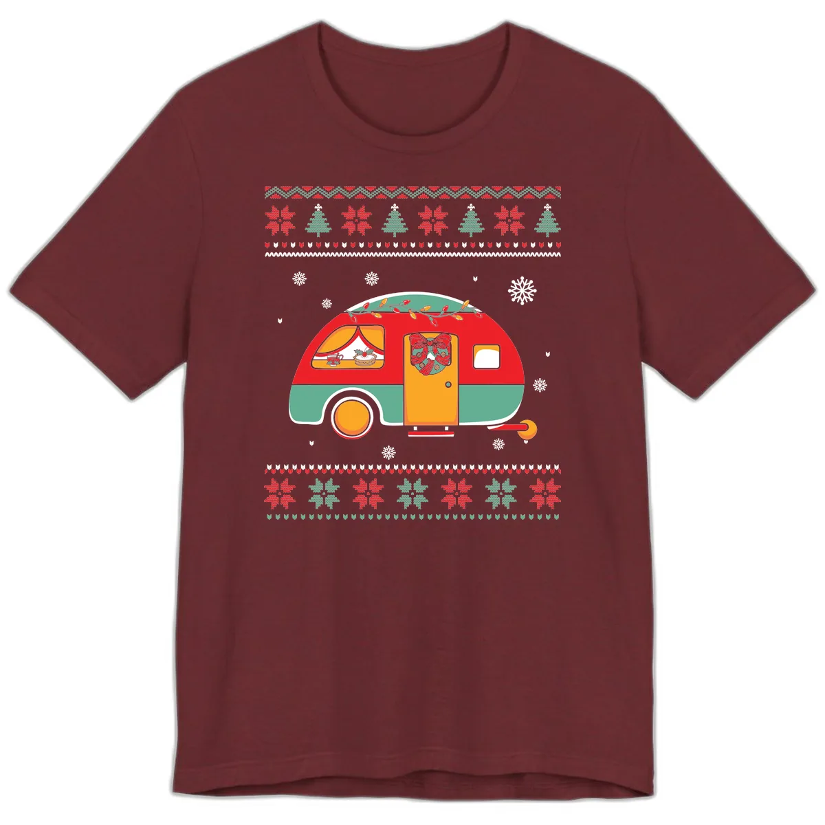 Christmas Camper Caravan Holiday Design Premium T-Shirt in Heather Cardinal
