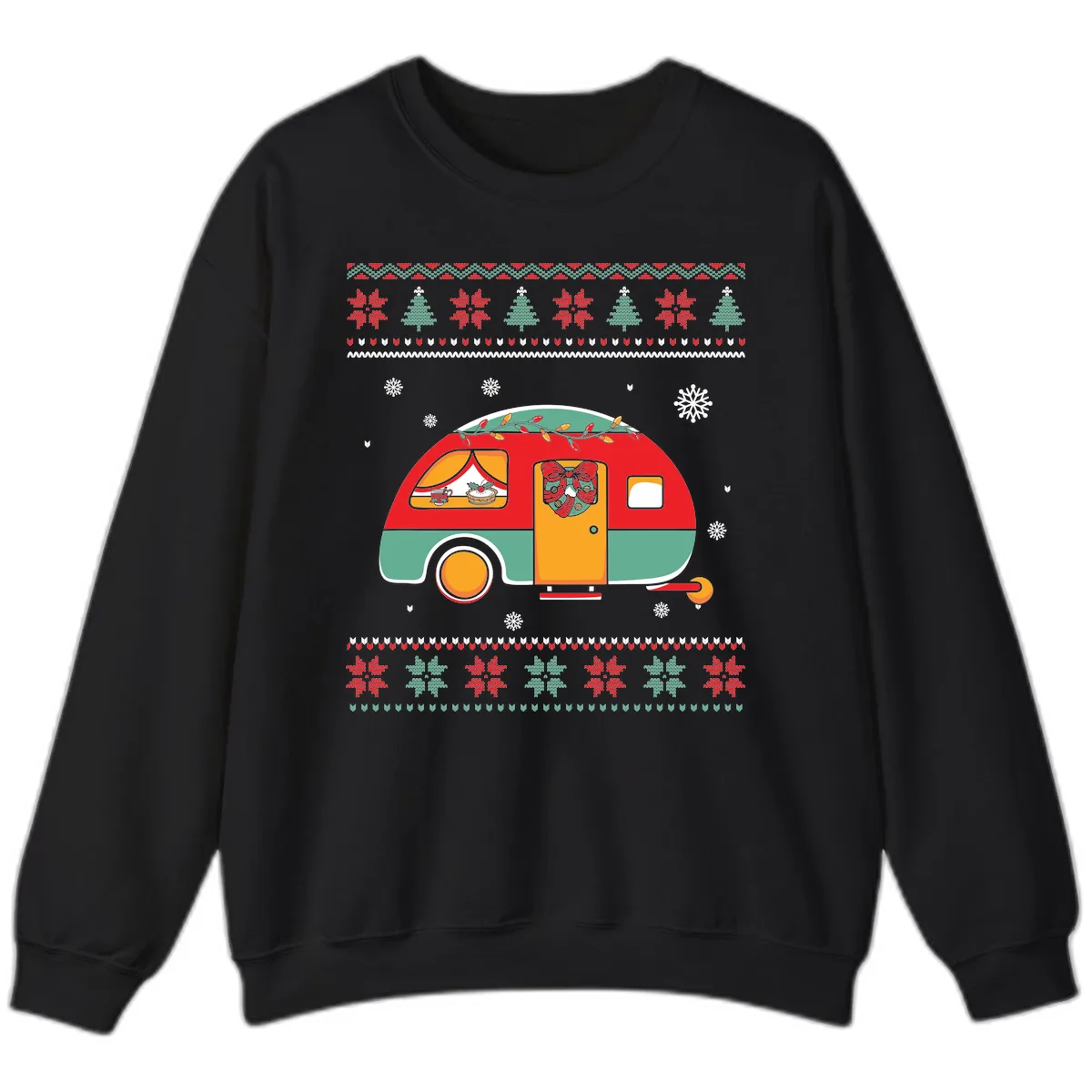 Christmas Camper Caravan Holiday Design Sweatshirt in Black