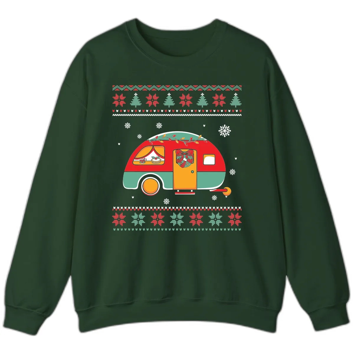 Christmas Camper Caravan Holiday Design Sweatshirt in Forest Green