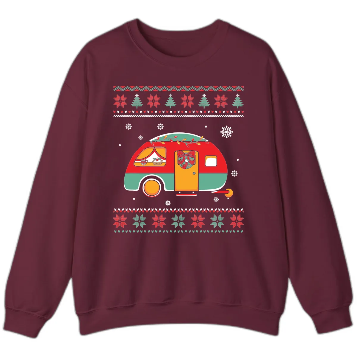 Christmas Camper Caravan Holiday Design Sweatshirt in Maroon