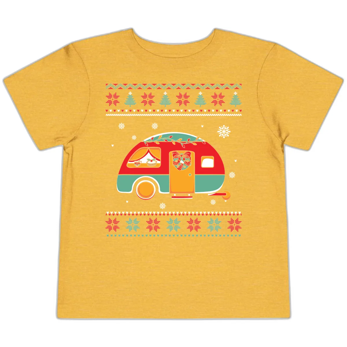 Christmas Camper Caravan Holiday Design Toddler T-Shirt in Heather Yellow Gold