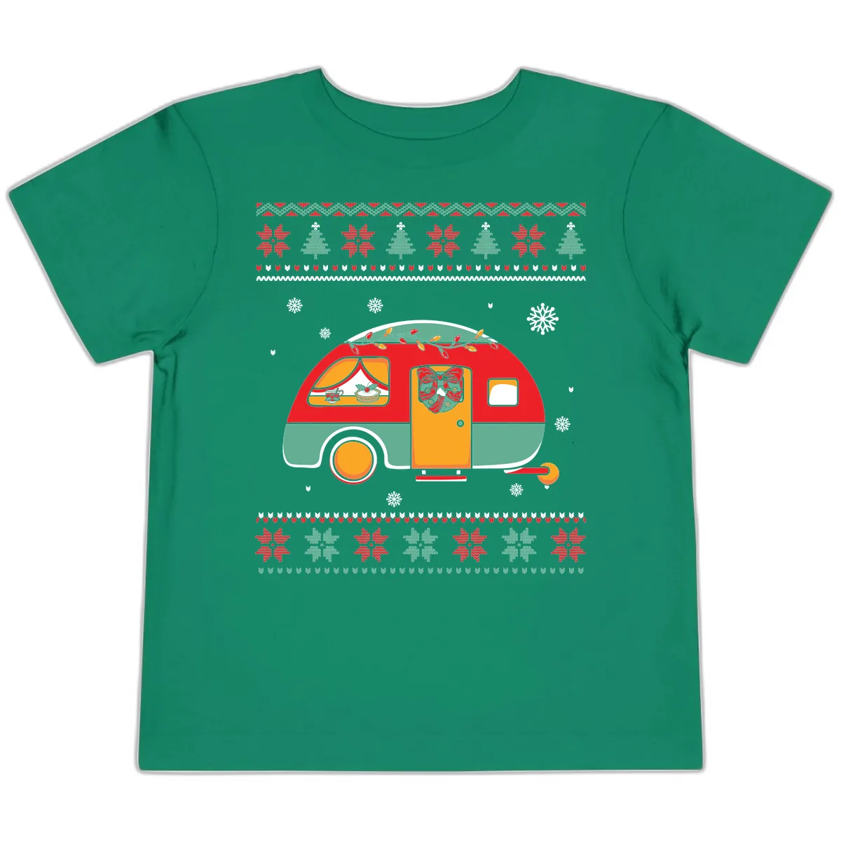 Christmas Camper Caravan Holiday Design Toddler T-Shirt in Kelly