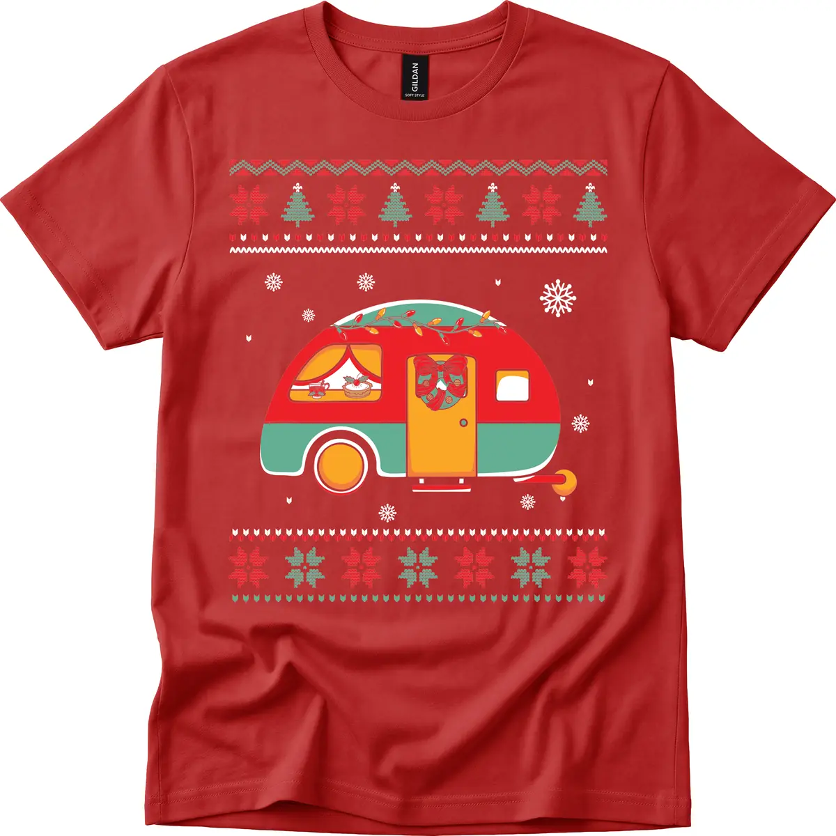 Christmas Camper Caravan Holiday Design T-Shirt in Red