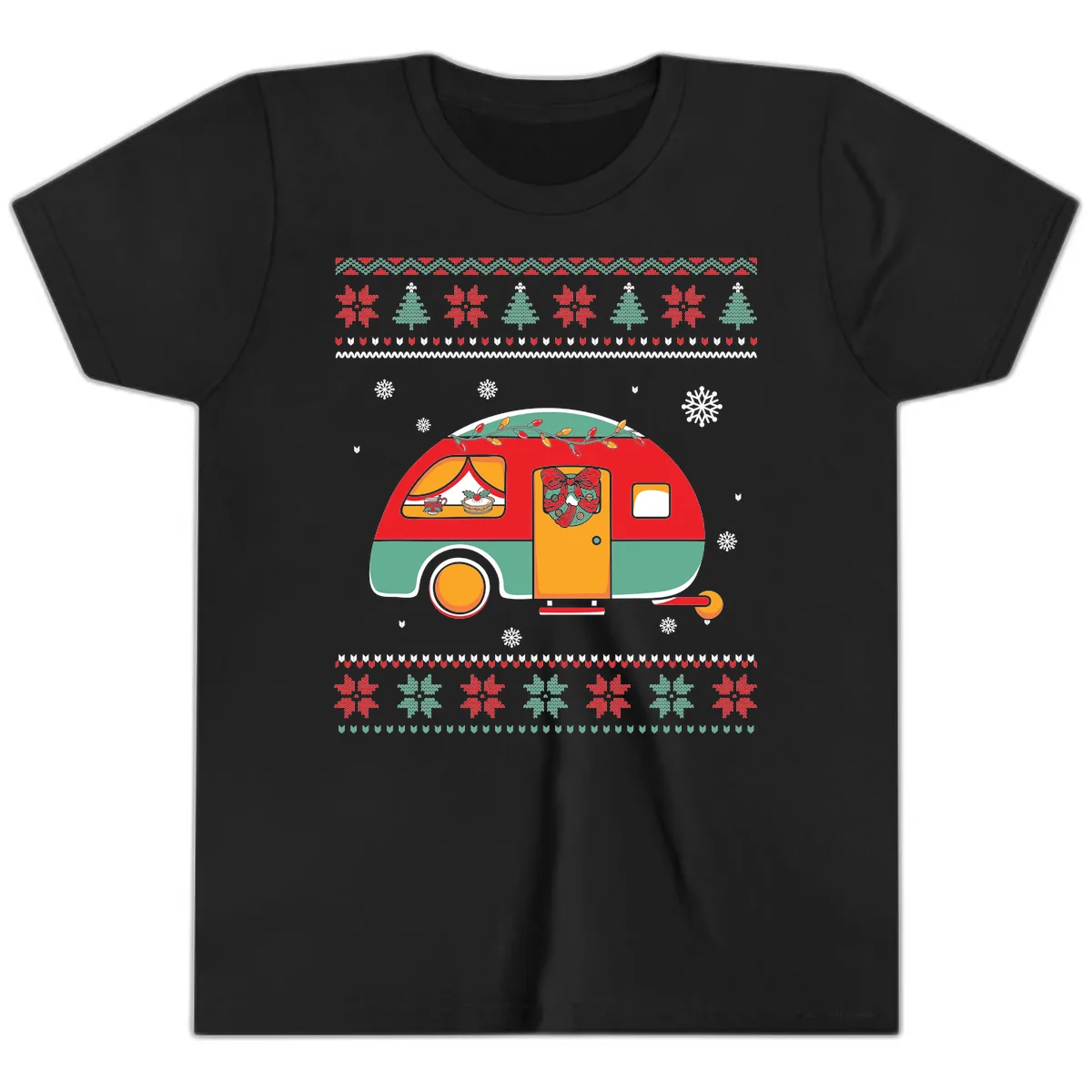Christmas Camper Caravan Holiday Design Youth T-Shirt in Black