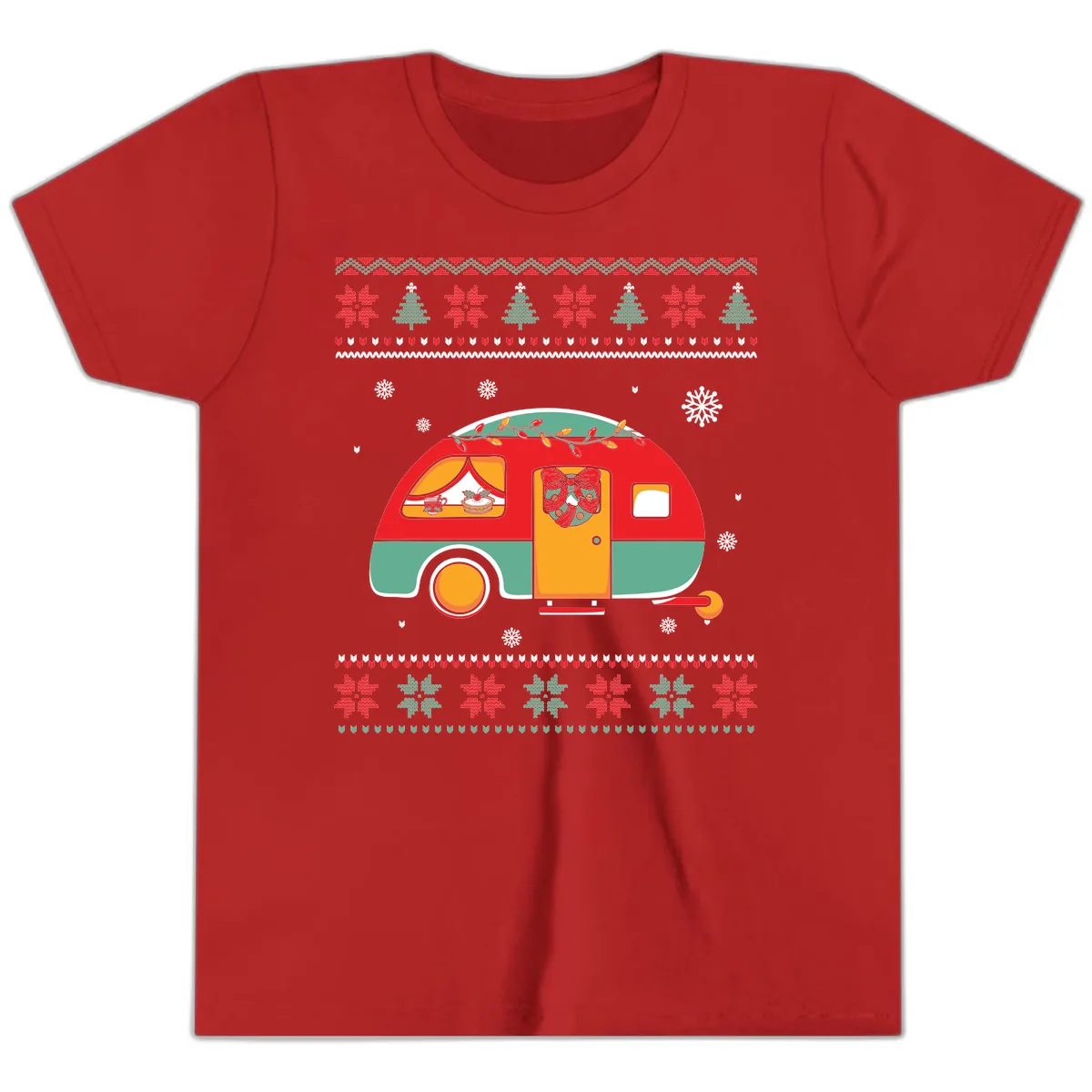 Christmas Camper Caravan Holiday Design Youth T-Shirt in Red