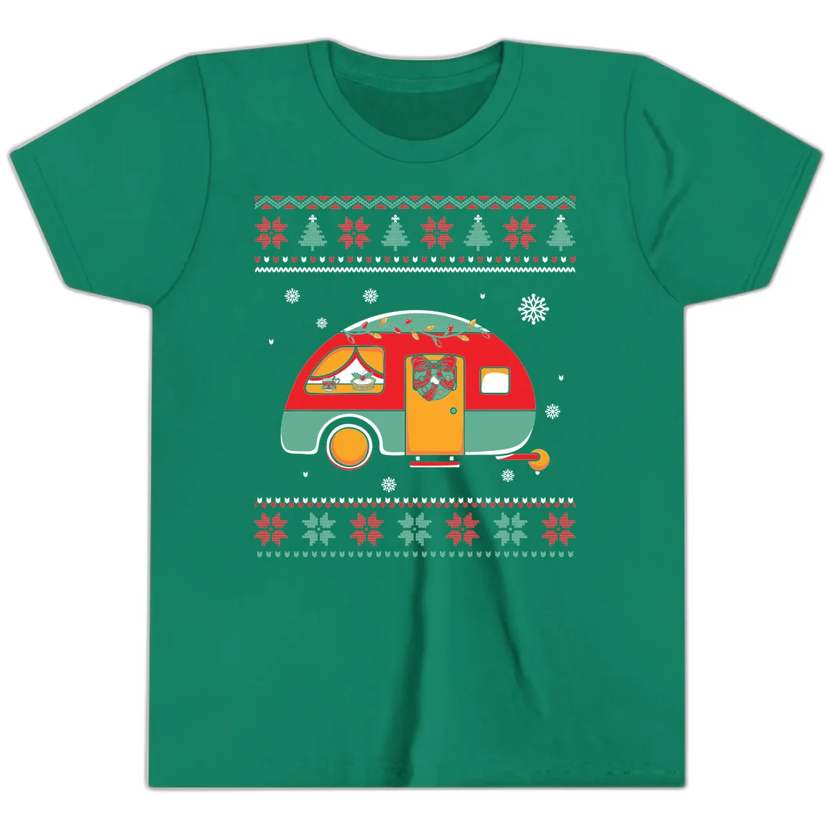 Christmas Camper Caravan Holiday Design Youth T-Shirt in Kelly