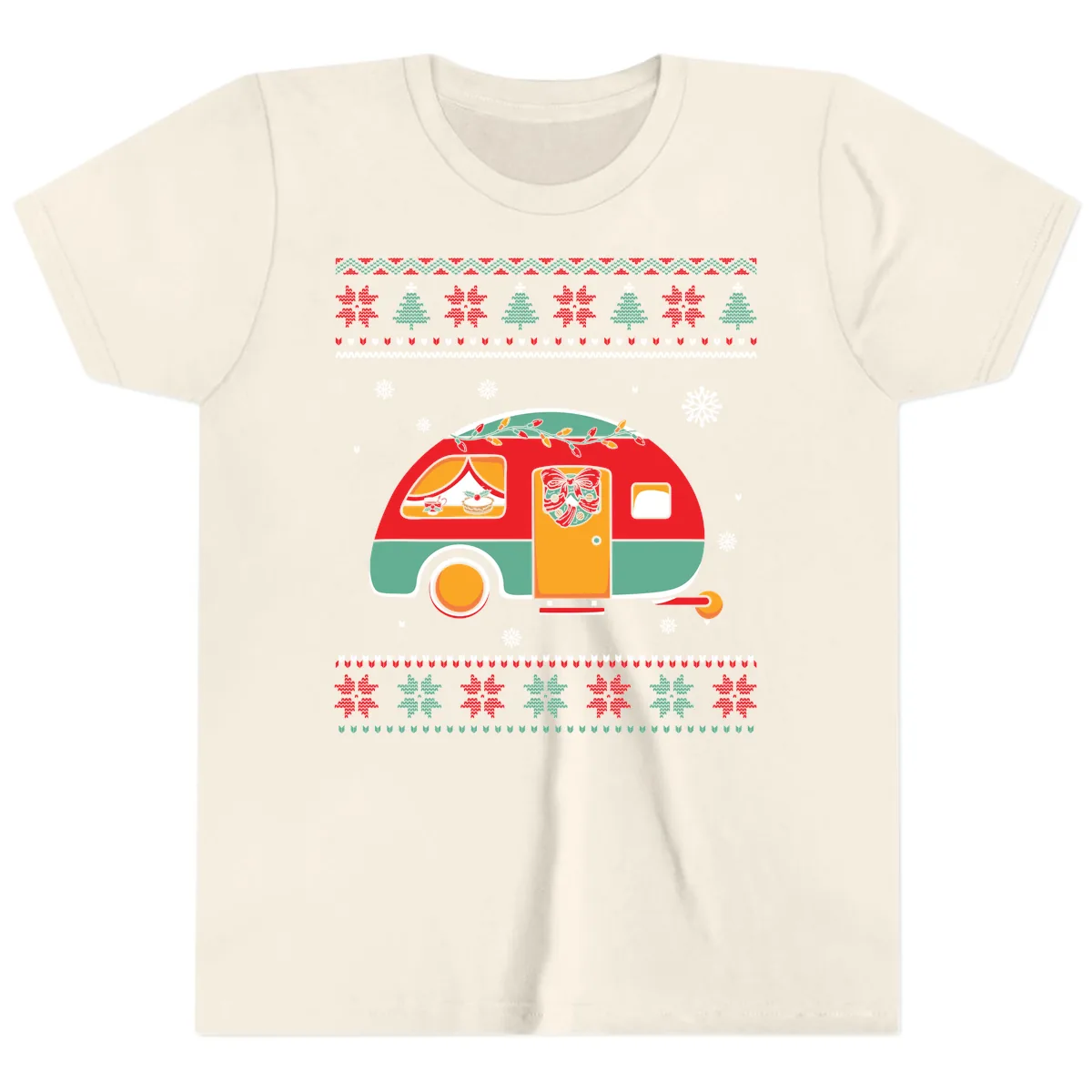 Christmas Camper Caravan Holiday Design Youth T-Shirt in Natural