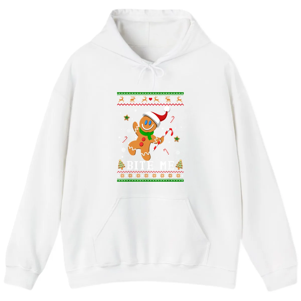 Gingerbread Man Bite Me Christmas Apparel Hoodie in White