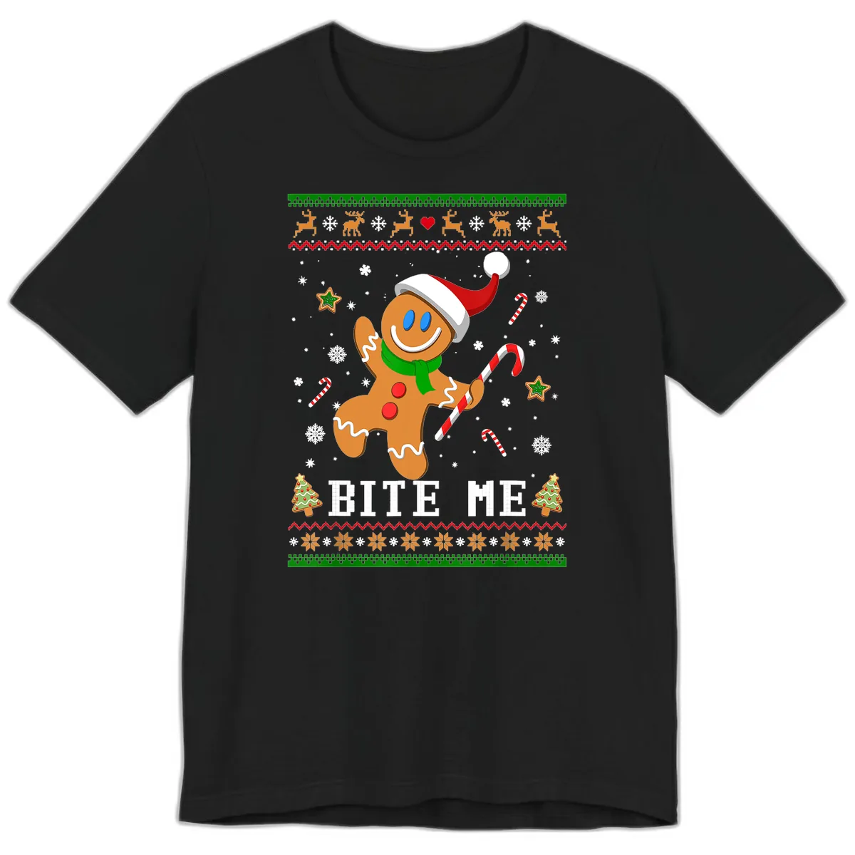 Gingerbread Man Bite Me Christmas Apparel Premium T-Shirt in Black