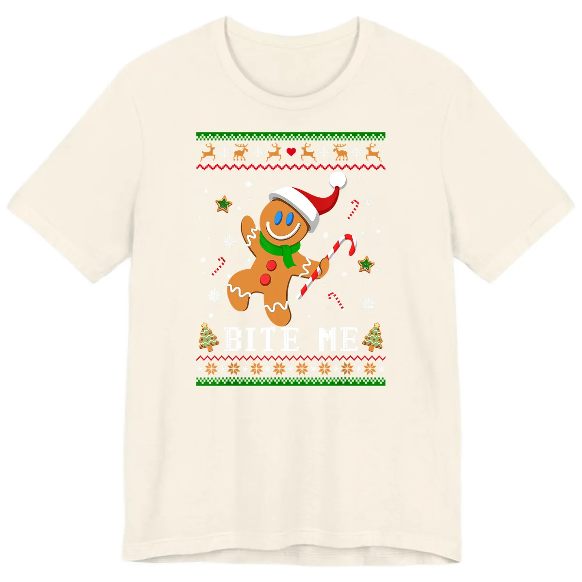 Gingerbread Man Bite Me Christmas Apparel Premium T-Shirt in Natural