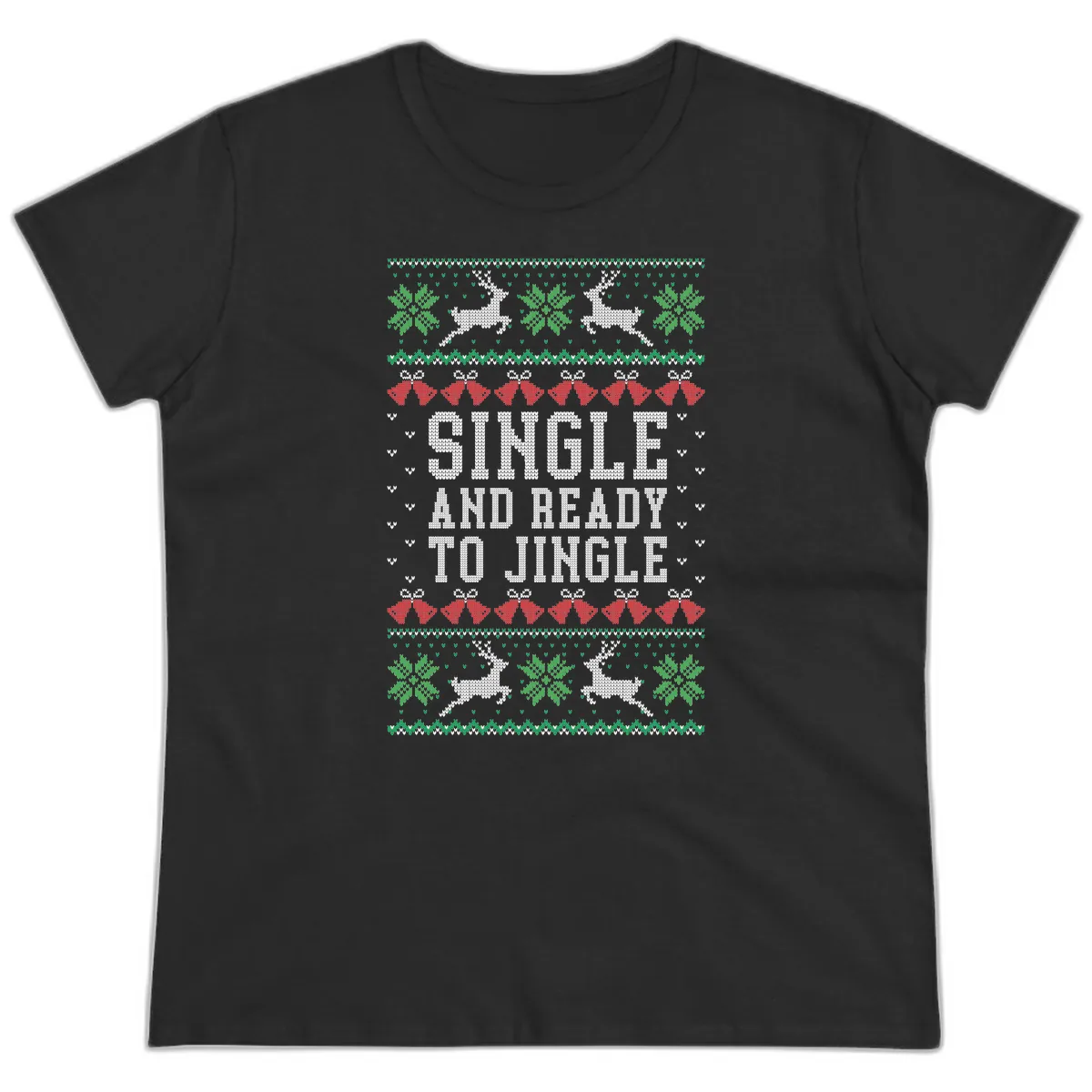 Single And Ready To Jingle Ladies Tee in Black