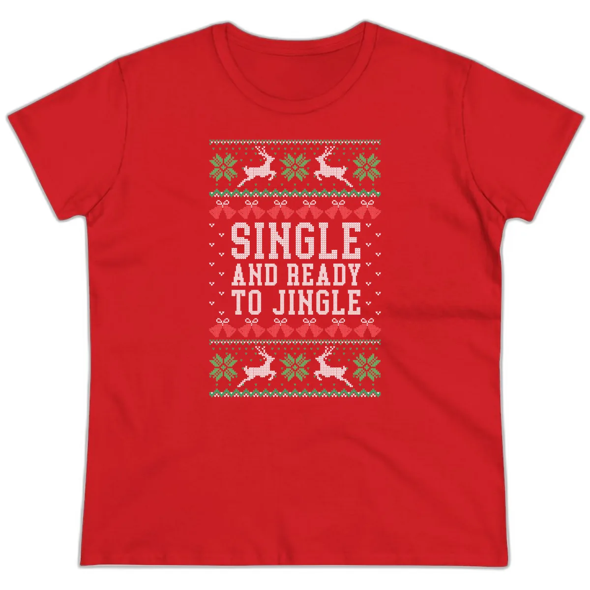 Single And Ready To Jingle Ladies Tee in Red