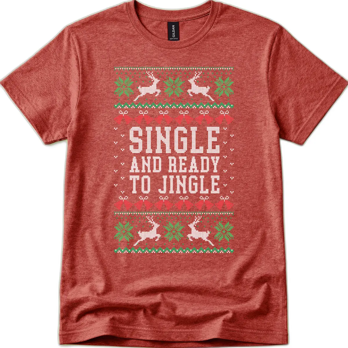 Single And Ready To Jingle T-Shirt in Heather Cardinal