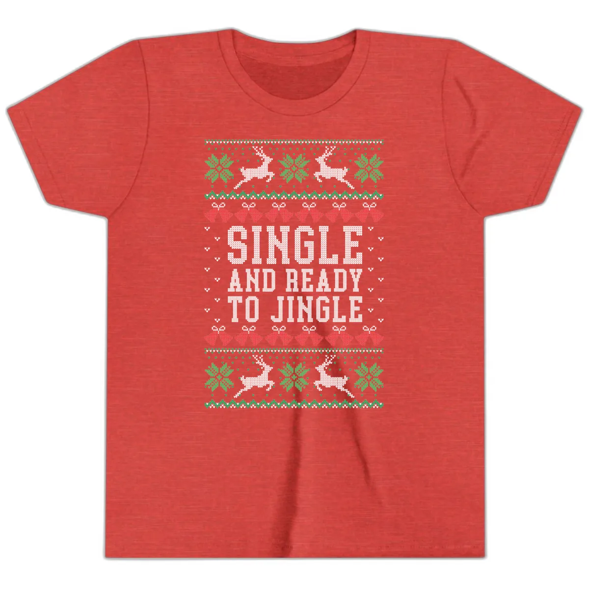Single And Ready To Jingle Youth T-Shirt in Heather Red