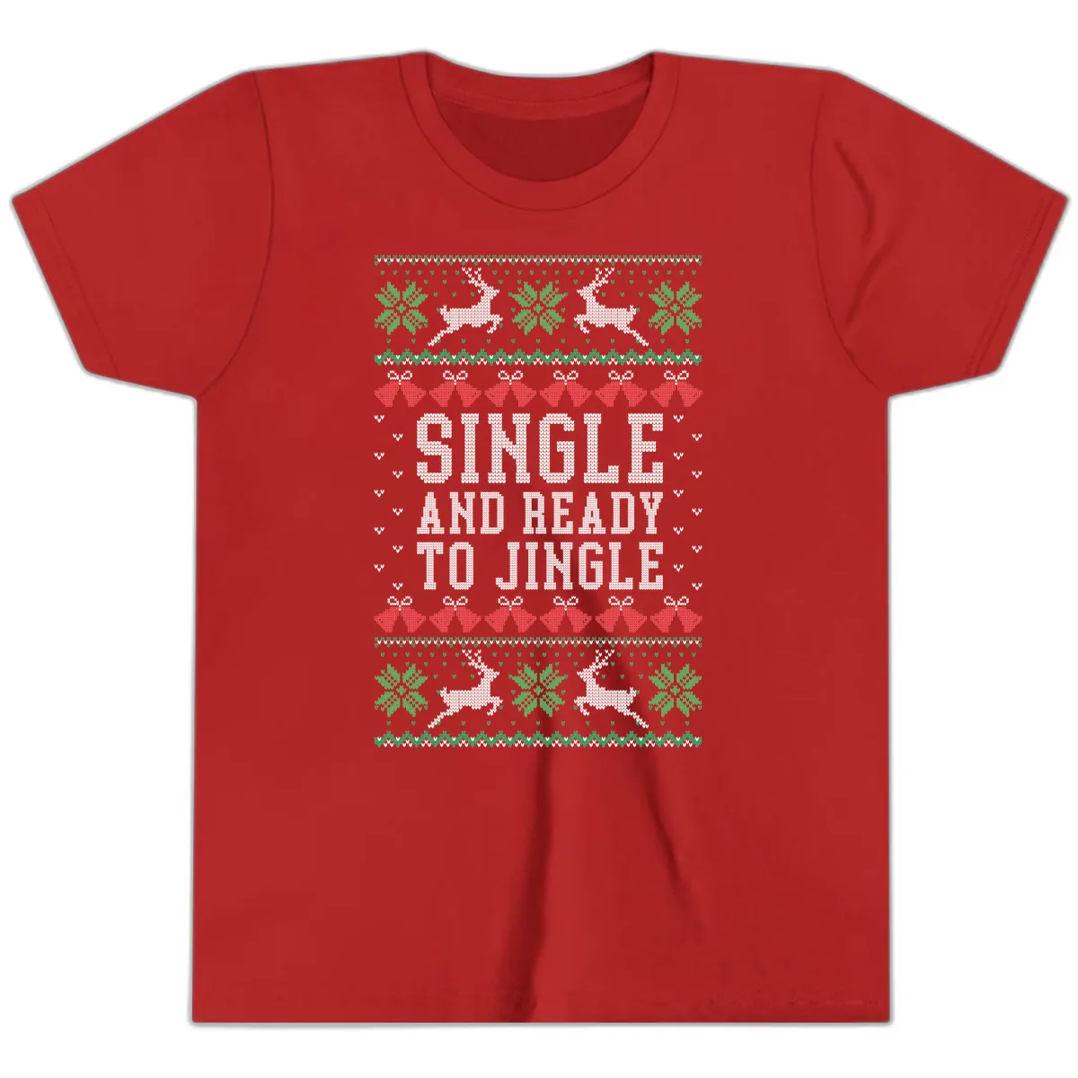Single And Ready To Jingle Youth T-Shirt in Red