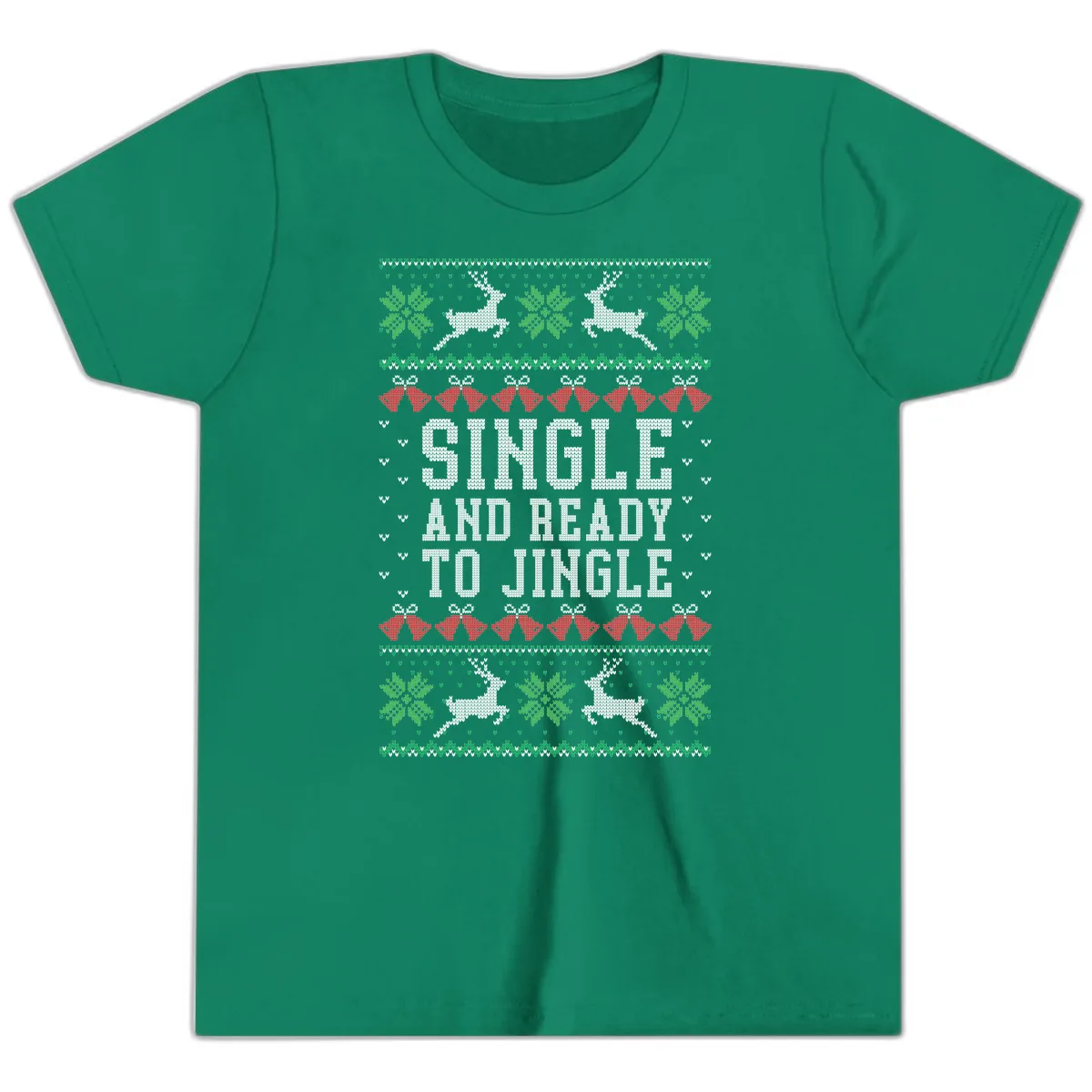 Single And Ready To Jingle Youth T-Shirt in Kelly