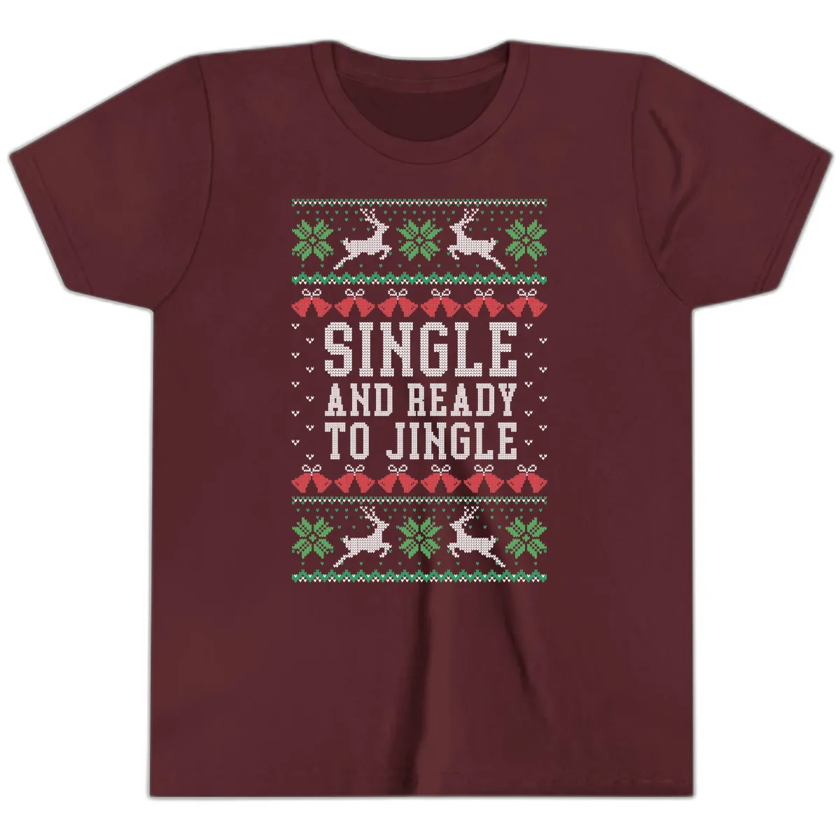 Single And Ready To Jingle Youth T-Shirt in Maroon