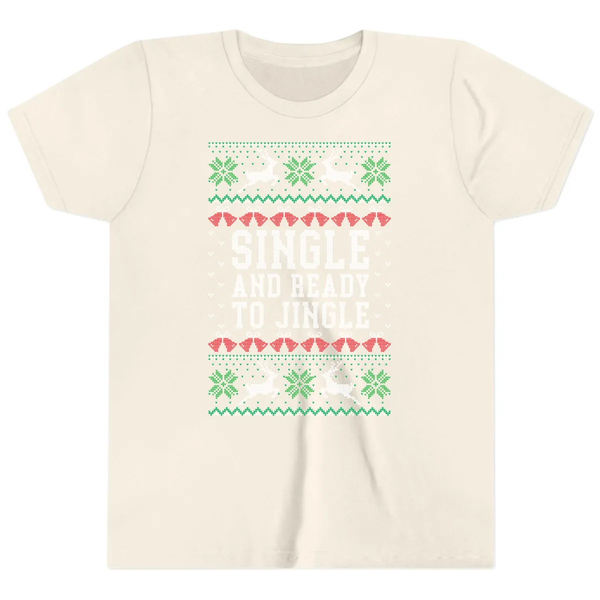 Single And Ready To Jingle Youth T-Shirt in Natural