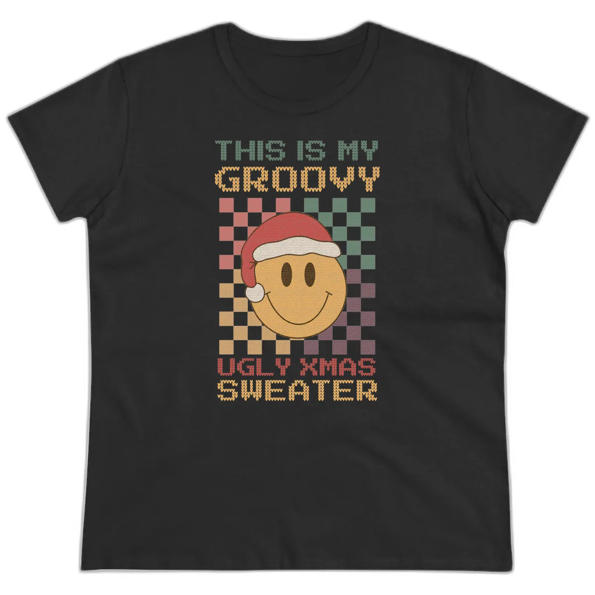 This Is My Groovy Ugly Xmas Sweater Ladies Tee in Black