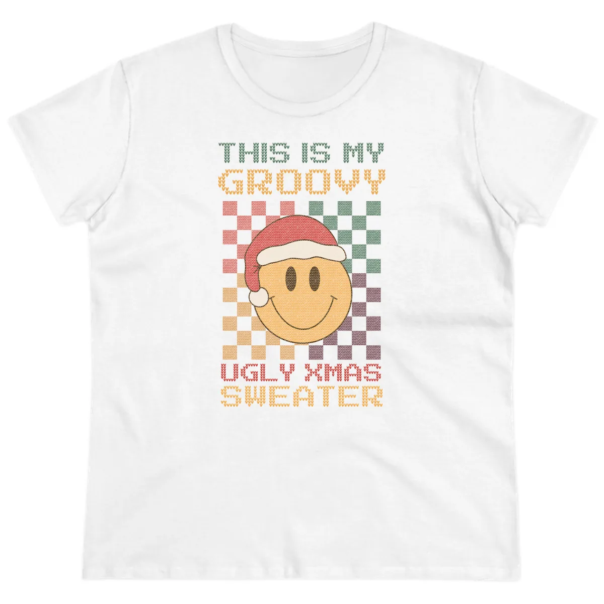 This Is My Groovy Ugly Xmas Sweater Ladies Tee in White