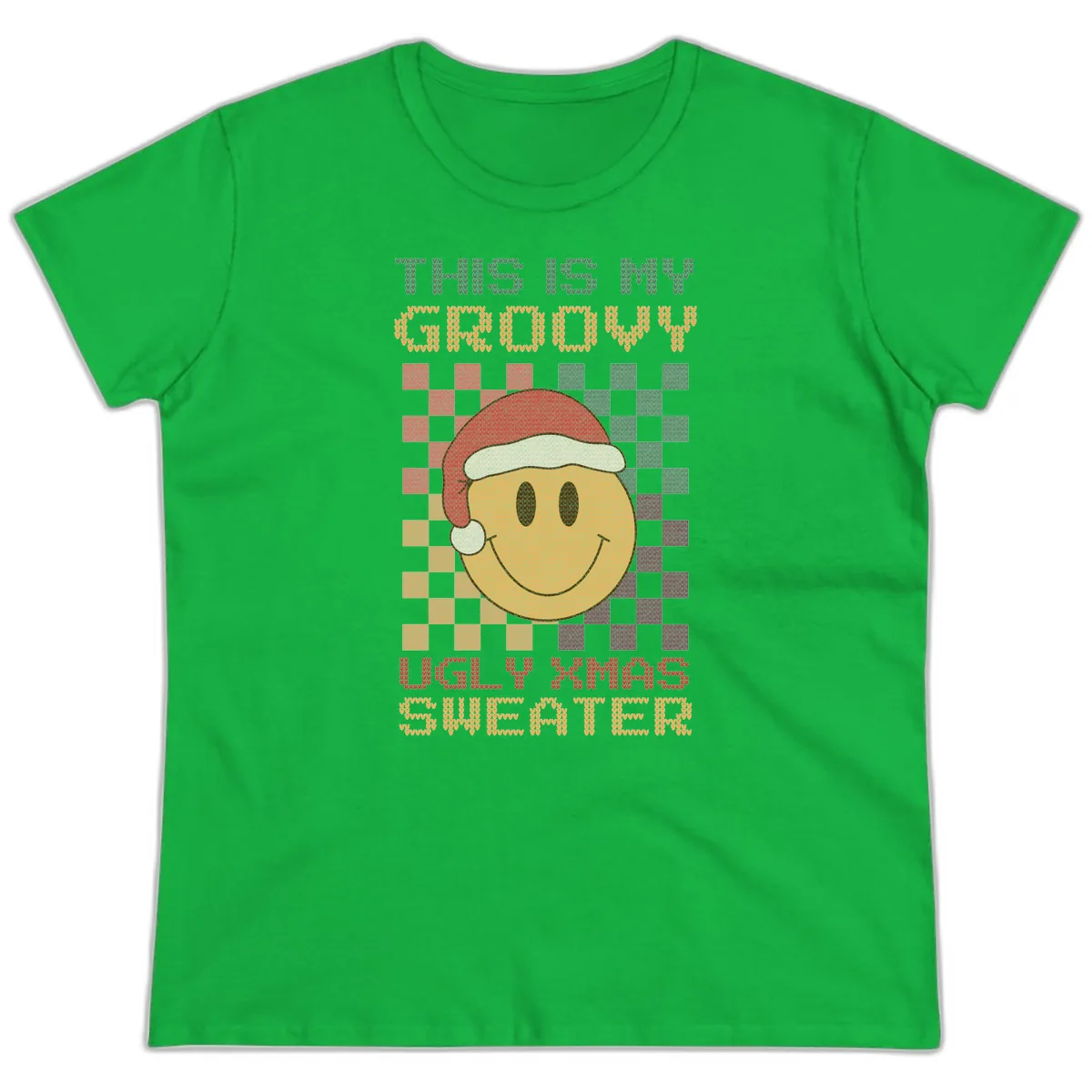 This Is My Groovy Ugly Xmas Sweater Ladies Tee in Irish Green