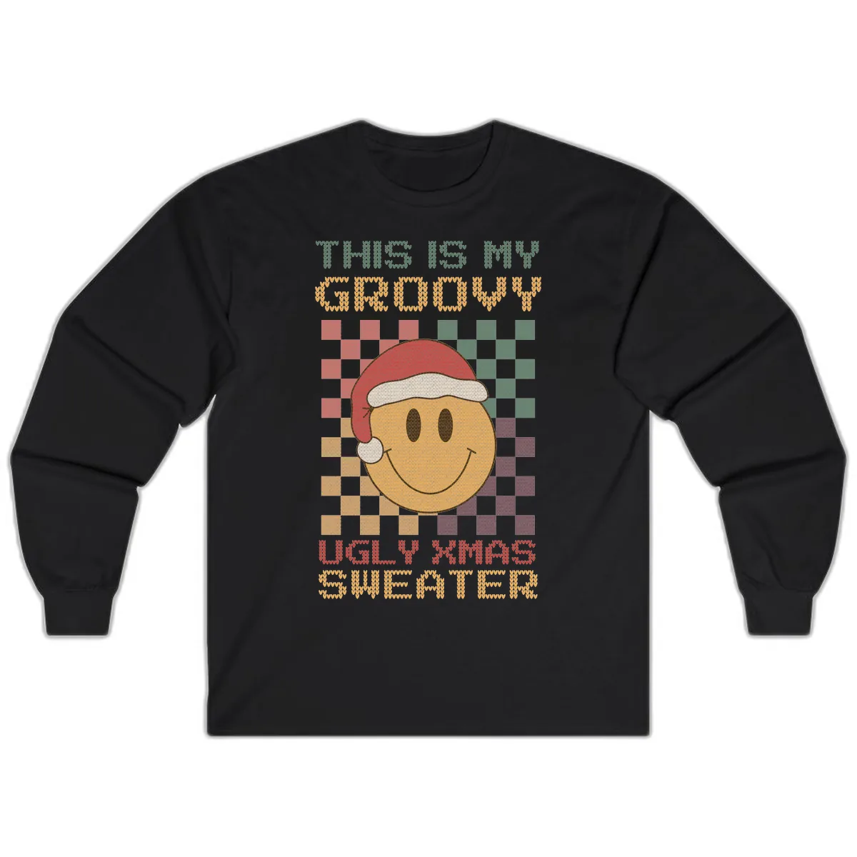 This Is My Groovy Ugly Xmas Sweater Long Sleeve in Black