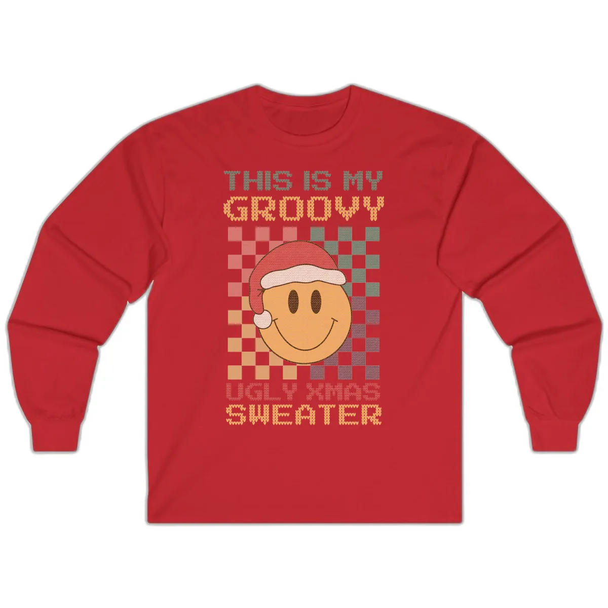 This Is My Groovy Ugly Xmas Sweater Long Sleeve in Red