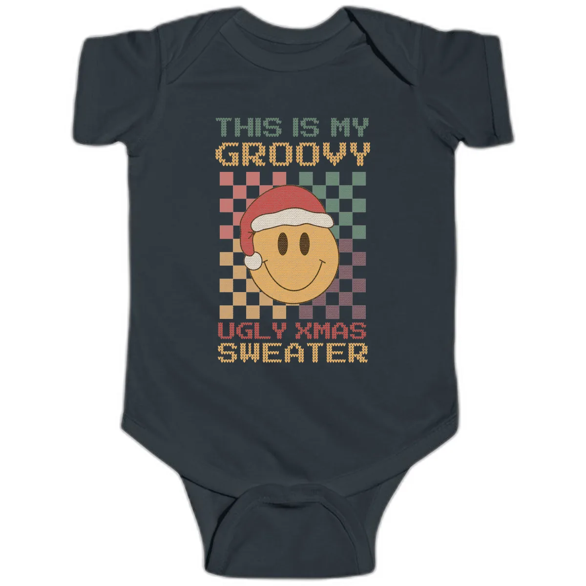 This Is My Groovy Ugly Xmas Sweater Baby Onesie in Black