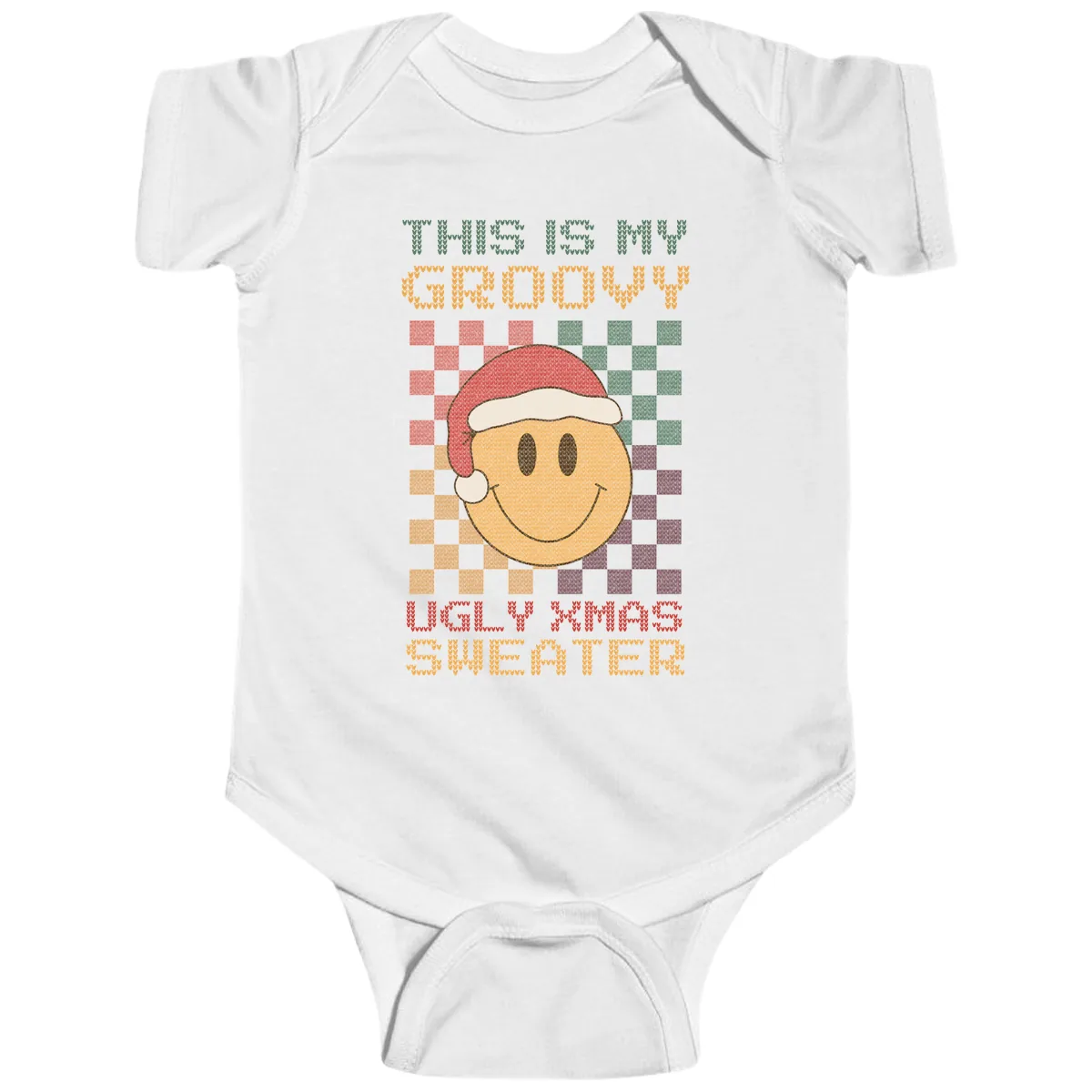 This Is My Groovy Ugly Xmas Sweater Baby Onesie in White