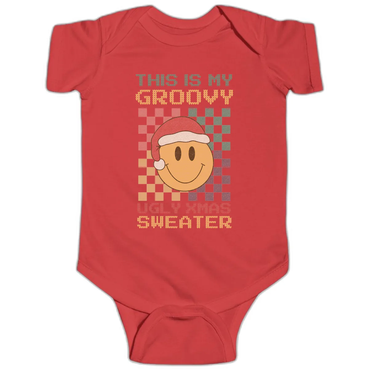 This Is My Groovy Ugly Xmas Sweater Baby Onesie in Red