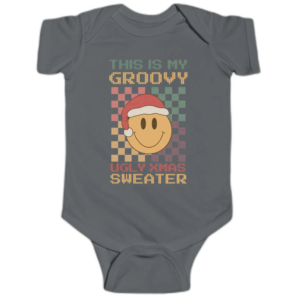 This Is My Groovy Ugly Xmas Sweater Baby Onesie in Charcoal