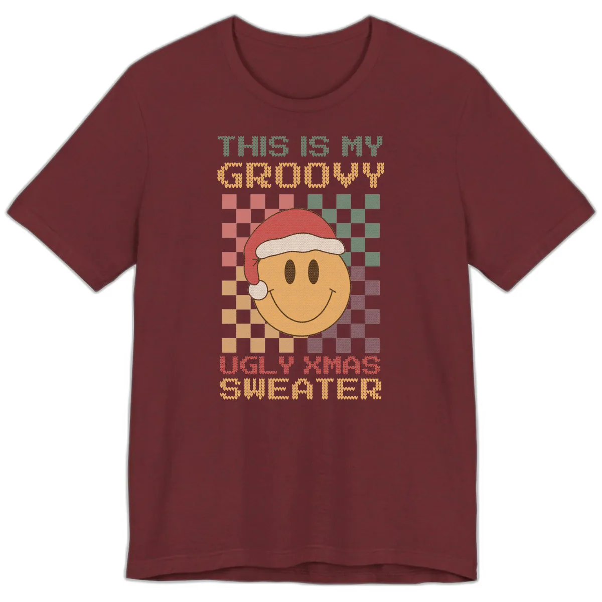 This Is My Groovy Ugly Xmas Sweater Premium T-Shirt in Heather Cardinal