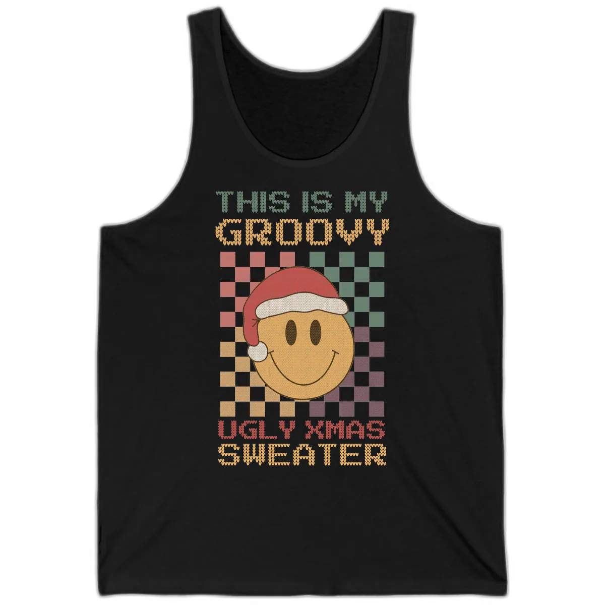 This Is My Groovy Ugly Xmas Sweater Tank in Black