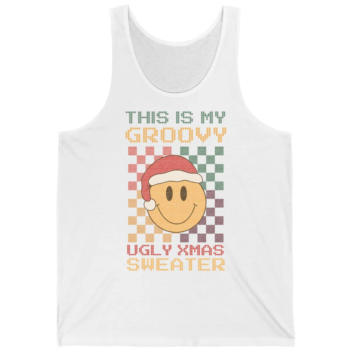 This Is My Groovy Ugly Xmas Sweater Tank in White