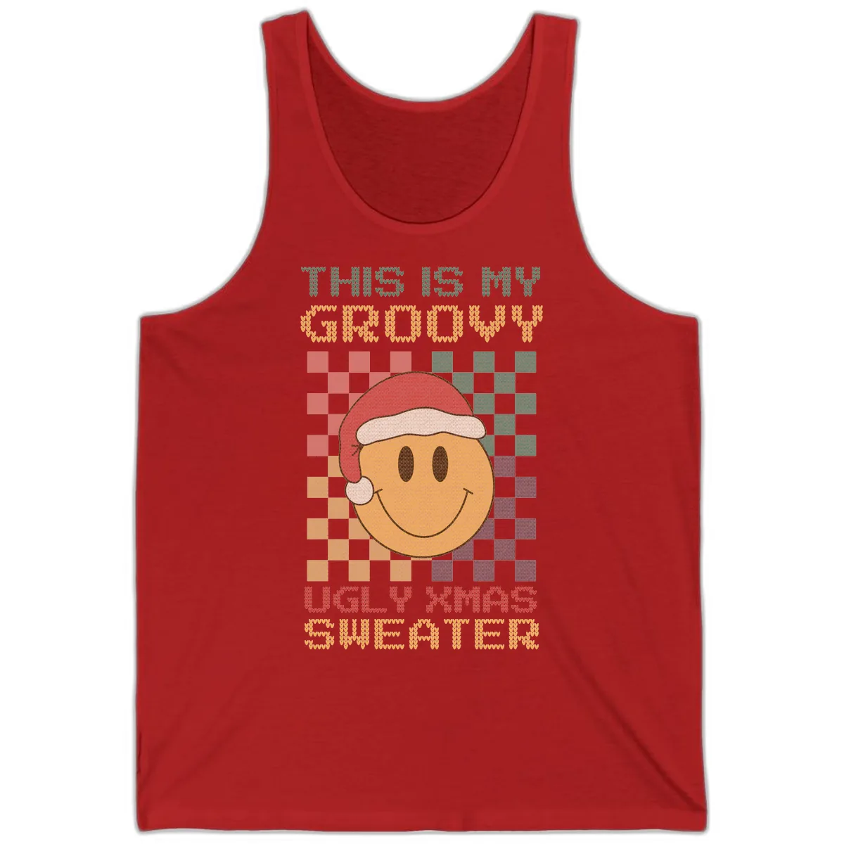 This Is My Groovy Ugly Xmas Sweater Tank in Red