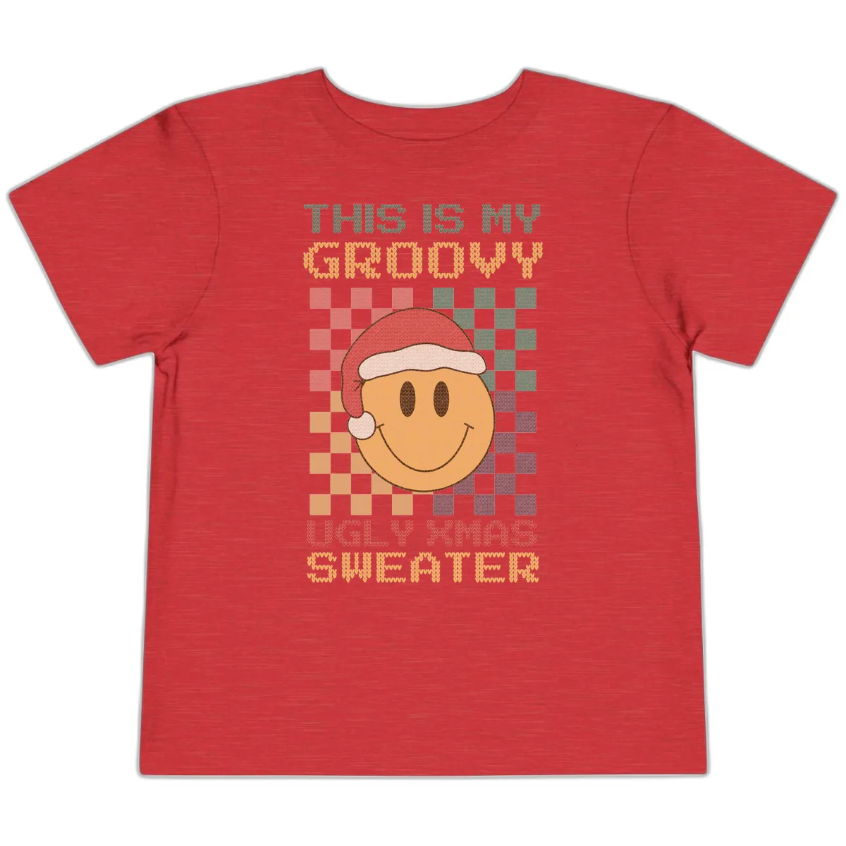 This Is My Groovy Ugly Xmas Sweater Toddler T-Shirt in Heather Red