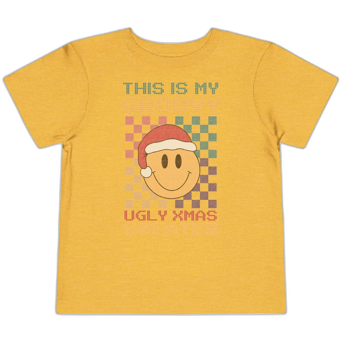 This Is My Groovy Ugly Xmas Sweater Toddler T-Shirt in Heather Yellow Gold