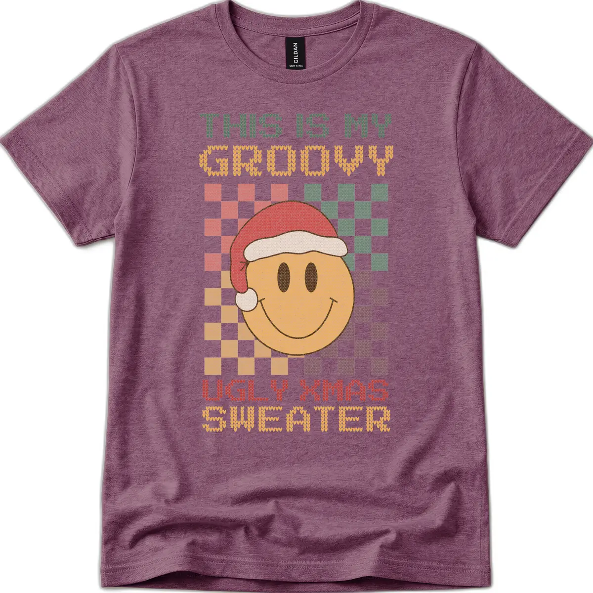 This Is My Groovy Ugly Xmas Sweater T-Shirt in Heather Maroon