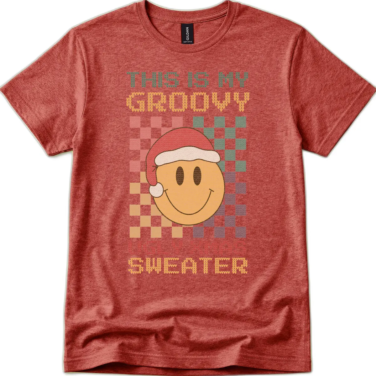This Is My Groovy Ugly Xmas Sweater T-Shirt in Heather Cardinal