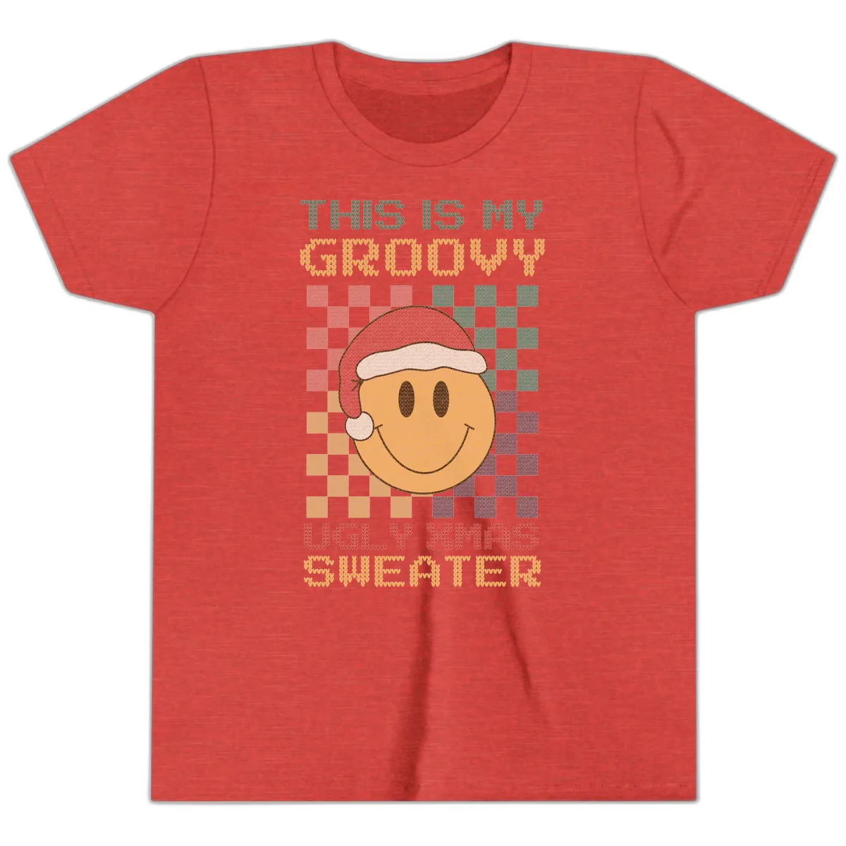 This Is My Groovy Ugly Xmas Sweater Youth T-Shirt in Heather Red
