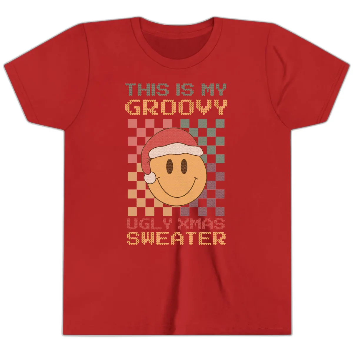 This Is My Groovy Ugly Xmas Sweater Youth T-Shirt in Red