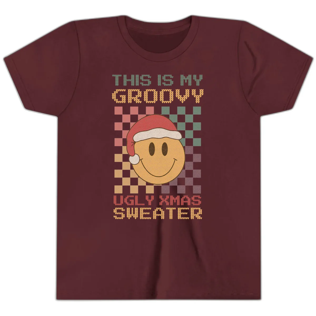 This Is My Groovy Ugly Xmas Sweater Youth T-Shirt in Maroon