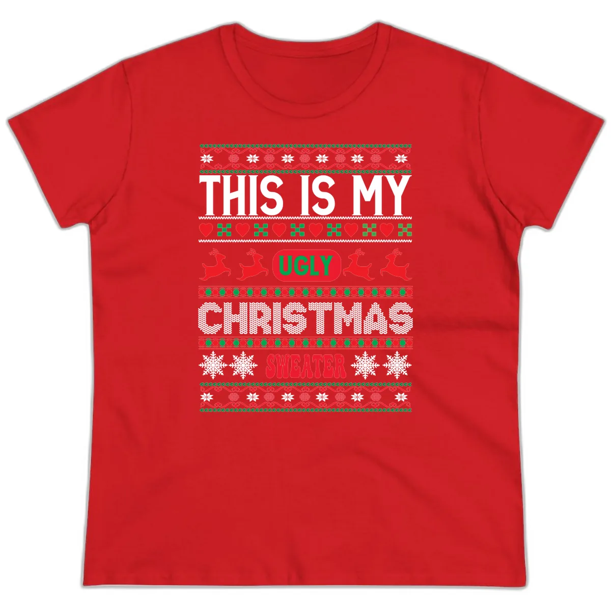 This Is My Ugly Christmas Sweater Ladies Tee in Red