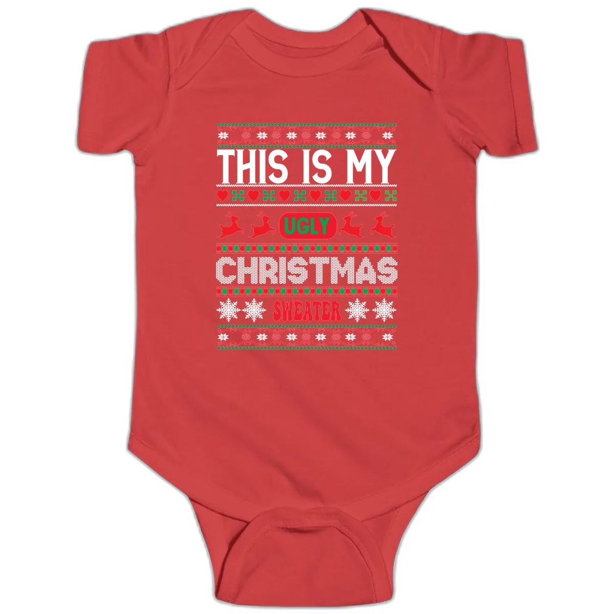 This Is My Ugly Christmas Sweater Baby Onesie in Red