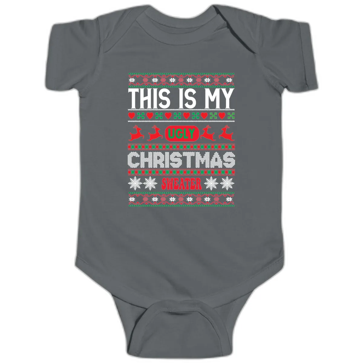 This Is My Ugly Christmas Sweater Baby Onesie in Charcoal